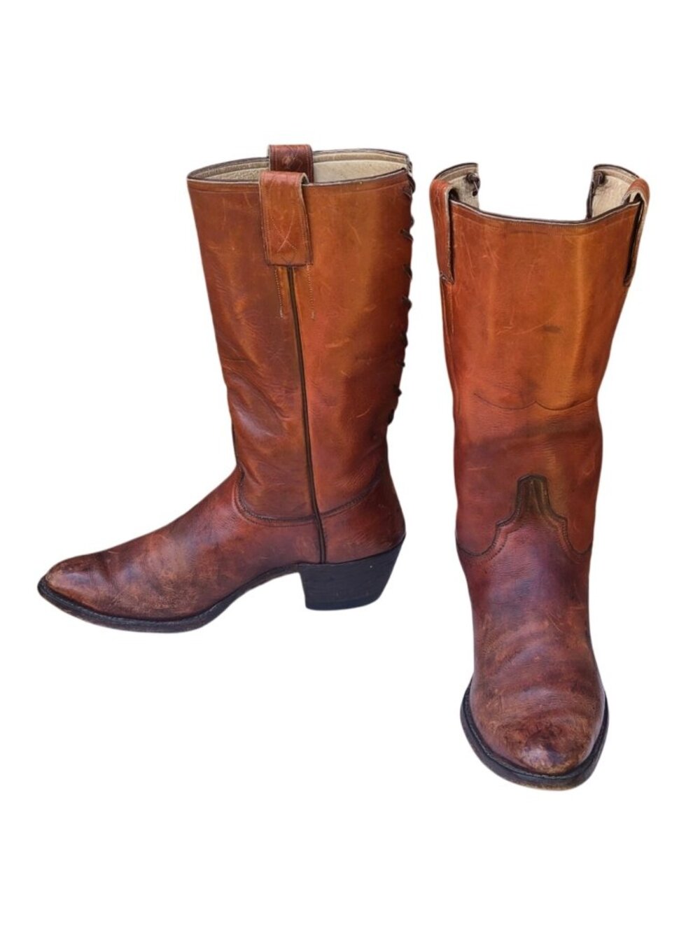 Vintage Brown Leather Cowboy Boots Altered Open Back Western Mens 10 D